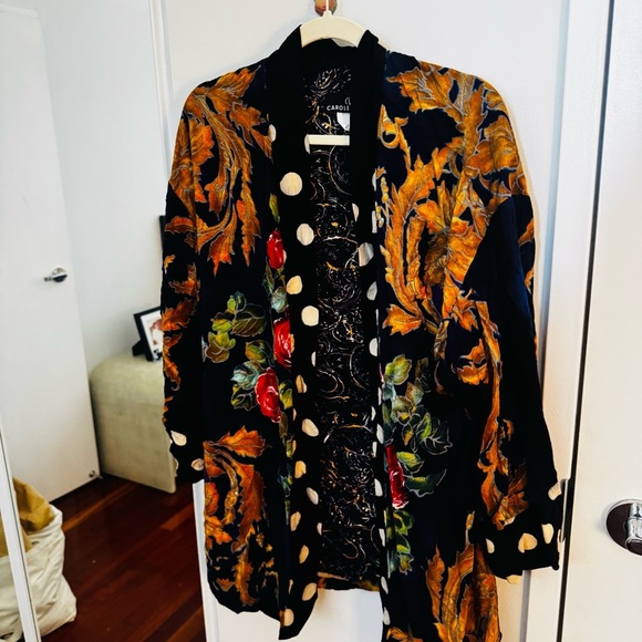 CAROLE LITTLE Black Blazer with Gold Polka Dot and Floral Design - SZ Large - Picture 5 of 6